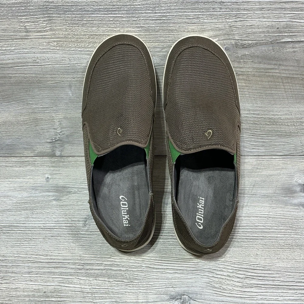 Olukai Nohea Mesh Slip Ons Mustang Lime Peel Comfort Fit Mens Size 14 1018813AP